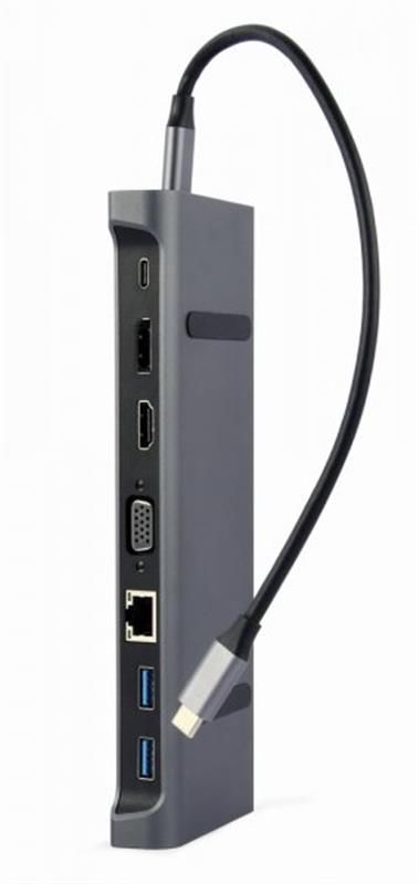 Док-станція Cablexpert USB-C 9-в-1 (A-CM-COMBO9-02) USB-хаб + HDMI/VGA/PD/LAN/3.5-мм аудіо