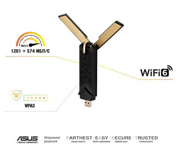 Бездротовий адаптер Asus USB-AX56W/O cradle (90IG06H0-MO0R10)