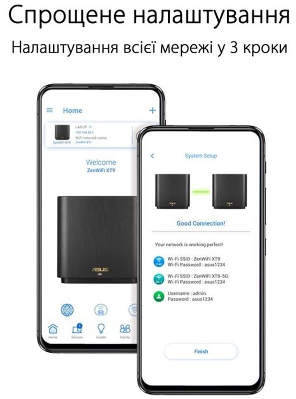 Wi-Fi Mesh система Asus ZenWiFi XT9 Black 2pk (90IG0740-MO3B30) 