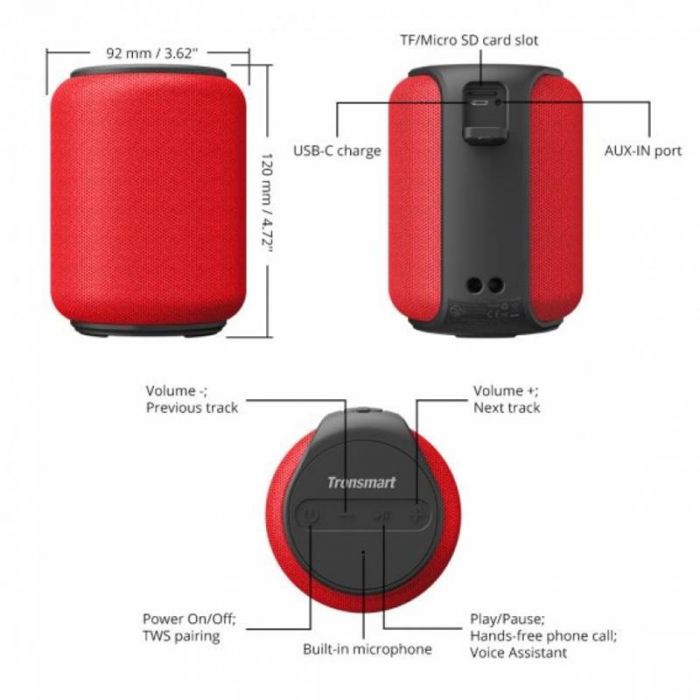 Акустична система Tronsmart Element T6 Mini Red (366158)