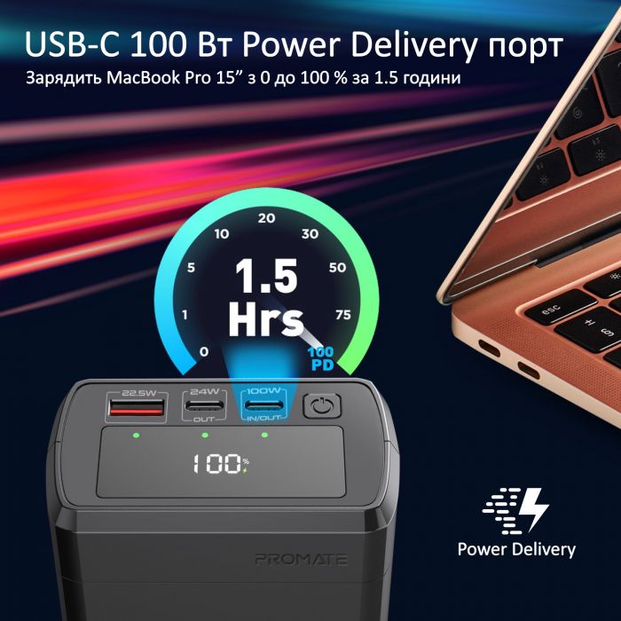 Універсальна мобільна батарея Promate PowerMine-130 Black 38000mAh