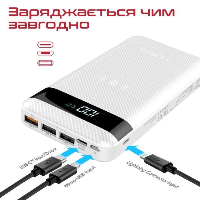 Універсальна мобільна батарея Promate auratank-20.white 20000mAh