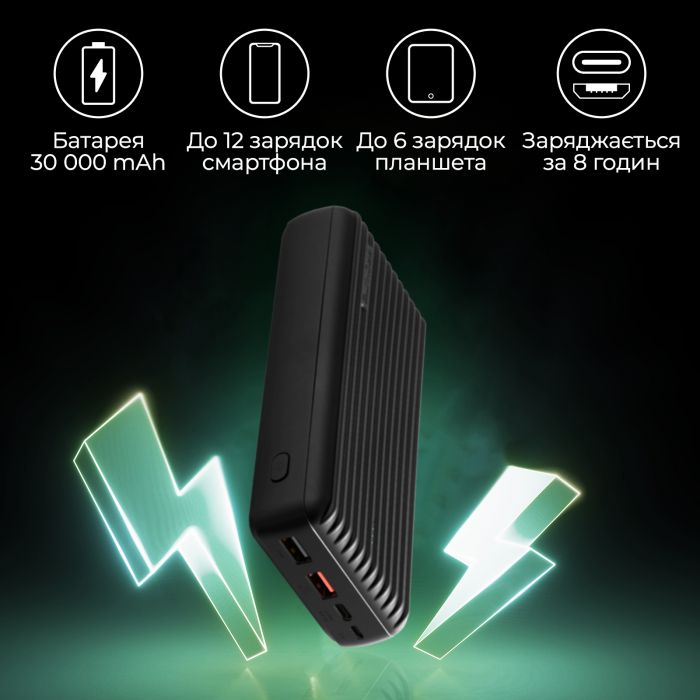 Універсальна мобільна батарея Promate Titan-30 Black 30000mAh