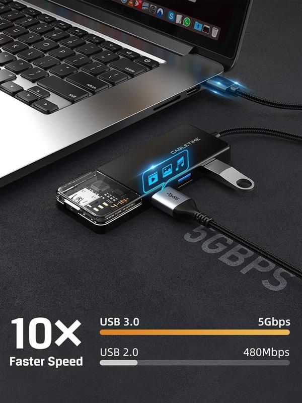 Концентратор Cabletime USB Type C - 4 Port USB 3.0, 0.15 m (CB02B)