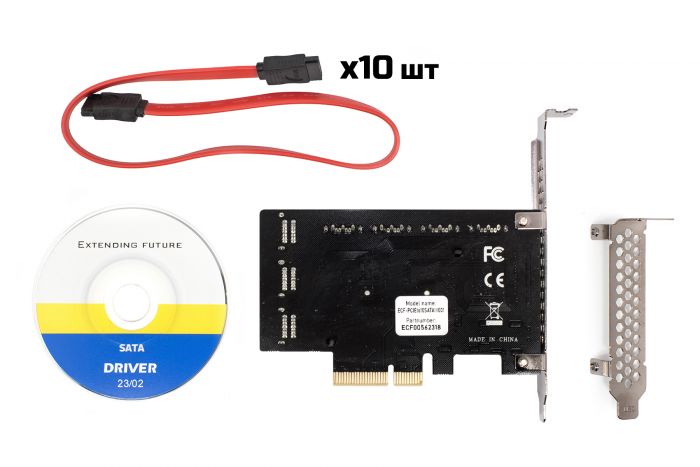 Контролер Frime (ECF-PCIEto10SATAIII001) PCI-Ex4-10xSata III, ASM1166+JMB575