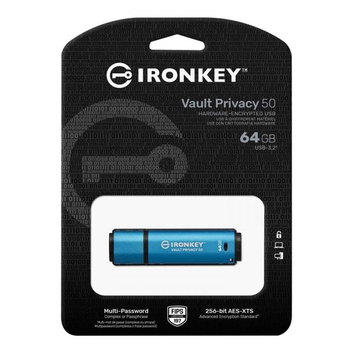 Флеш-накопичувач USB3.2 64GB Kingston IronKey Vault Privacy 50 Type-A Blue (IKVP50/64GB)