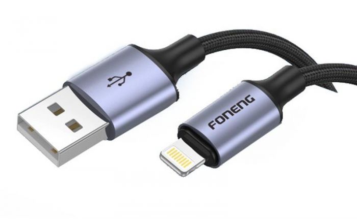 Кабель Foneng X95 Metal Head Braided Cable (3A) USB - Lightning 1.2м Black (X95-CA-IP)