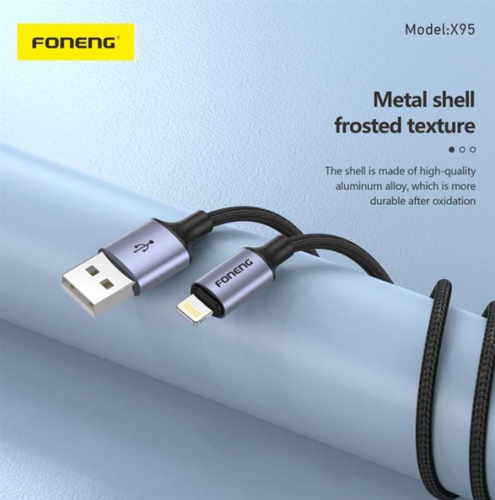 Кабель Foneng X95 Metal Head Braided Cable (3A) USB - Lightning 1.2м Black (X95-CA-IP)