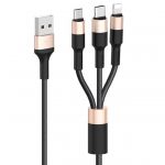 Кабель Hoco X26 XPress Charging 3in1 USB - Lightning/micro USB/USB-C (M/M), 2A, 1 м, Black/Gold (K18769)