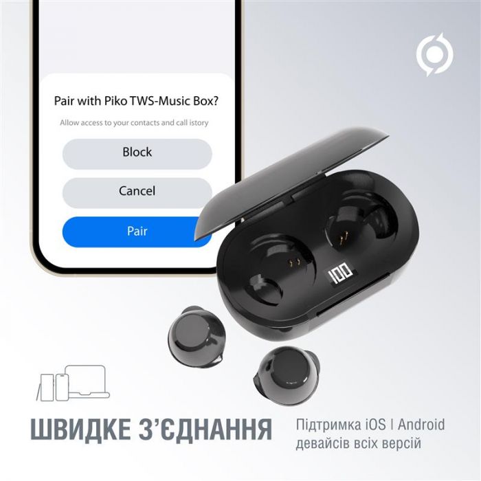 Bluetooth-гарнiтура Piko TWS-MusicBox Black (1283126583414)