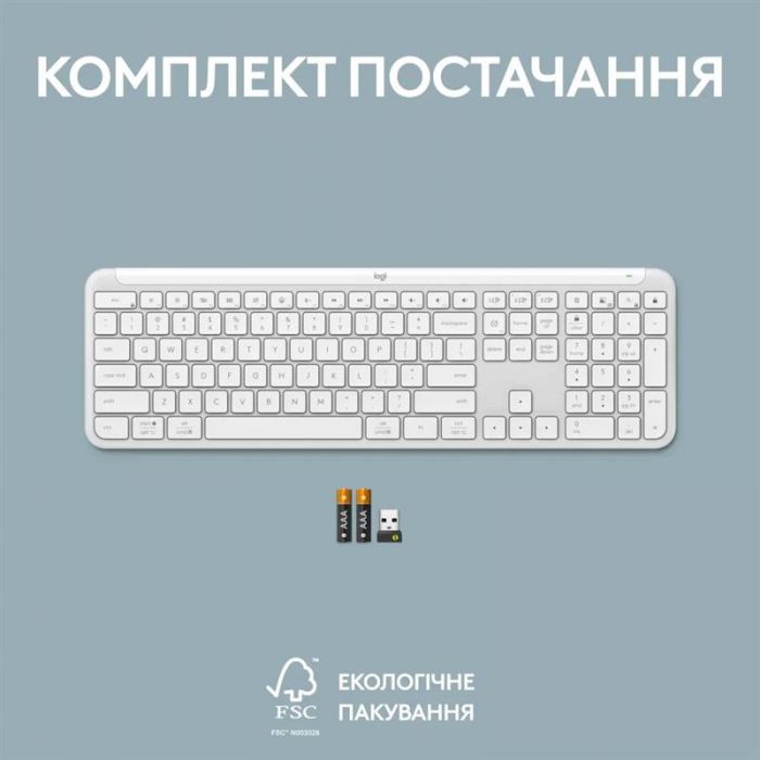 Клавiатура бездротова Logitech Signature Slim K950 US OffWhite USB (920-012466)