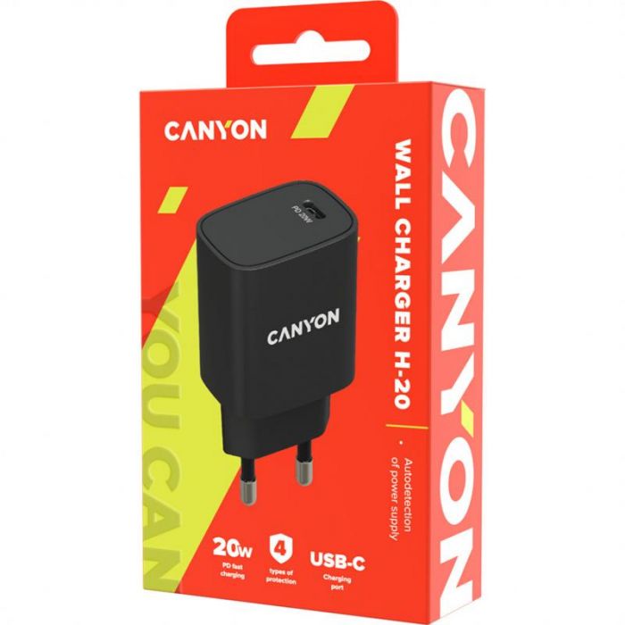 Мережевий зарядний пристрій Canyon H-20-02 (1USB, 3A) PD Black (CNE-CHA20B02)