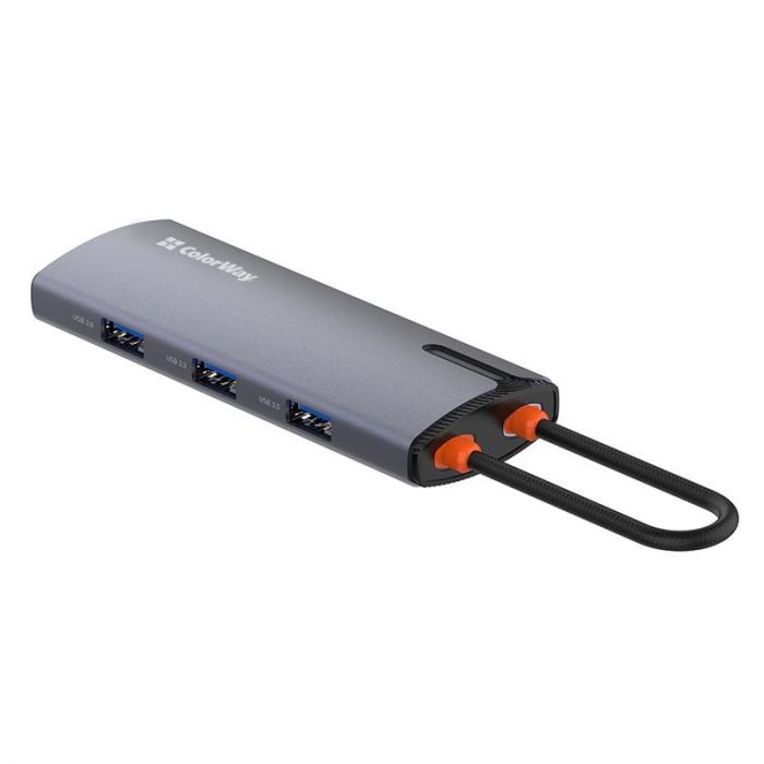 Док-станція СolorWay USB-C 6-в-1 Type C PD 100W/USB3.0х3/USB2.0/RJ45 (CW-HUB03)