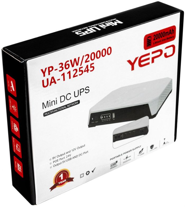 Джерело безперебійного живлення Yepo Mini DC-UPS YP-36W/20000mAh LiFePO4 DC-5V/9V/12V (UA-112545)