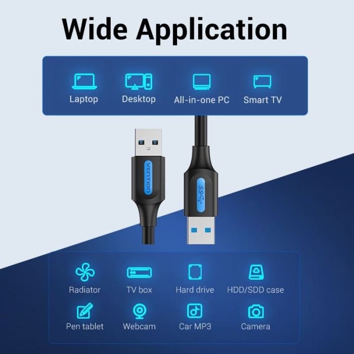 Кабель Vention USB - USB V 3.0 (M/M), 0.5 м , Black (CONBD)