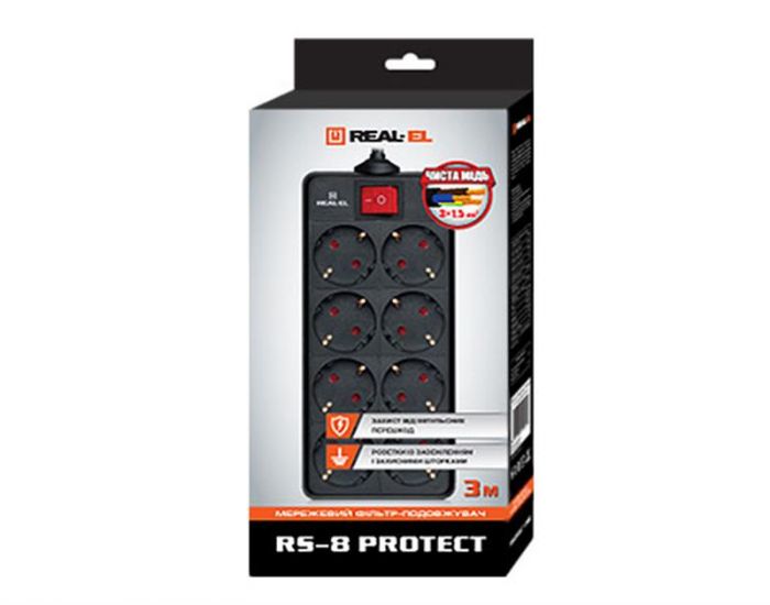 Фільтр живлення REAL-EL RS-8 Protect 3 м Black (EL122300022)