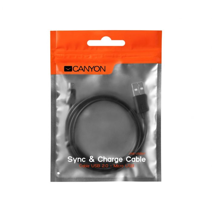 Кабель Canyon USB - MicroUSB 1м, Black (CNE-USBM1B)