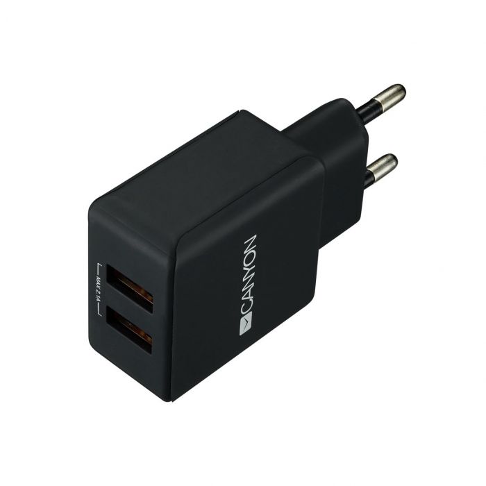 Мережевий зарядний пристрій Canyon (2USB, 2.1A) Black (CNE-CHA03B)