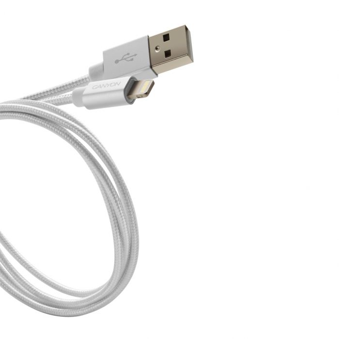 Кабель Canyon USB - Lightning 0.96м, White (CNS-MFIC3PW) в обплетеннi