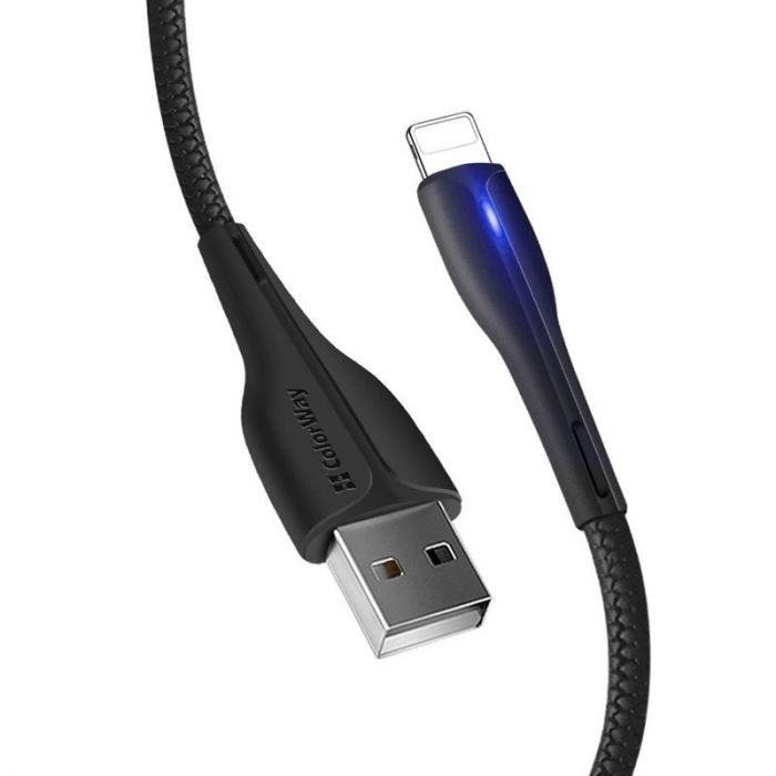 Кабель ColorWay USB - Lightning (M/M), PVC + Led, 2.4 А, 1 м, Black (CW-CBUL034-BK)