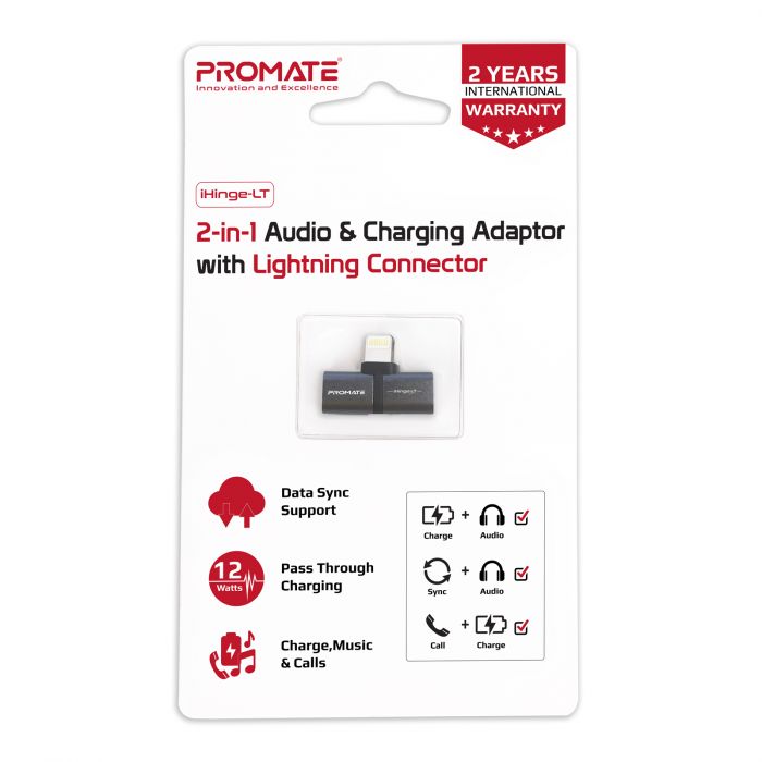 Адаптер Promate Lightning - 2хLightning (M/F) iHinge Black