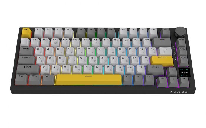 Клавіатура бездротова Ajazz AK820 Pro Flying Fish Switch Black RGB With Screen (AK820PRO-FF-BGY)