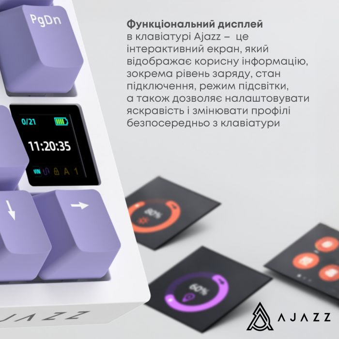 Клавіатура бездротова Ajazz AK820 Pro Flying Fish Switch Purple RGB With Screen (AK820PRO-FF-PWB)