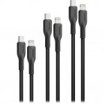 Комплект кабелів Promate USB Type-C - Lightning (M/M), 3A, 27W, 0.3 м, 1.2 м, 2 м Black (cablekit-ci)