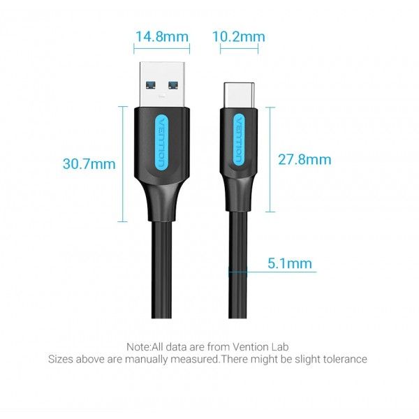 Кабель Vention USB - USB Type-C (M/M), 3A, 0.5 м, Black (COZBD)