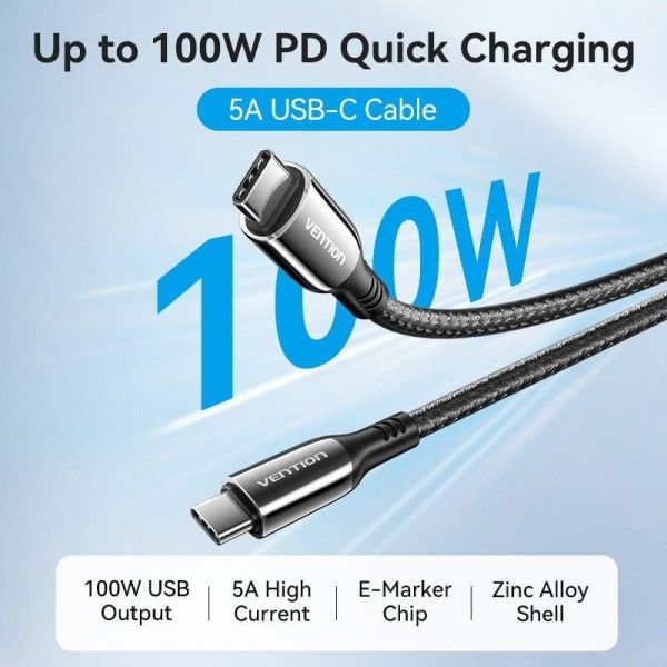 Кабель Vention USB Type-C - USB Type-C (M/M), 100W, 5A, 1.2 м, Black (CTKBAV)