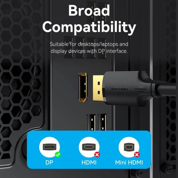 Кабель Vention DisplayPort - DisplayPort (M/M), 2 м, Black (HAKBH)