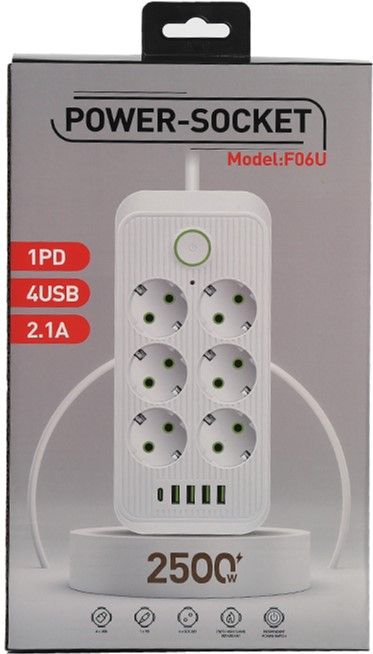 Мережевий фільтр XoKo SP-6-4-1 6 розеток, 5 USB, 2 м White (XК-SP6-4-1-WH)