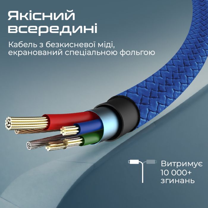 Кабель Promate USB - Lightning (M/M), 2 A, 1 м, xCord-Ai Navy