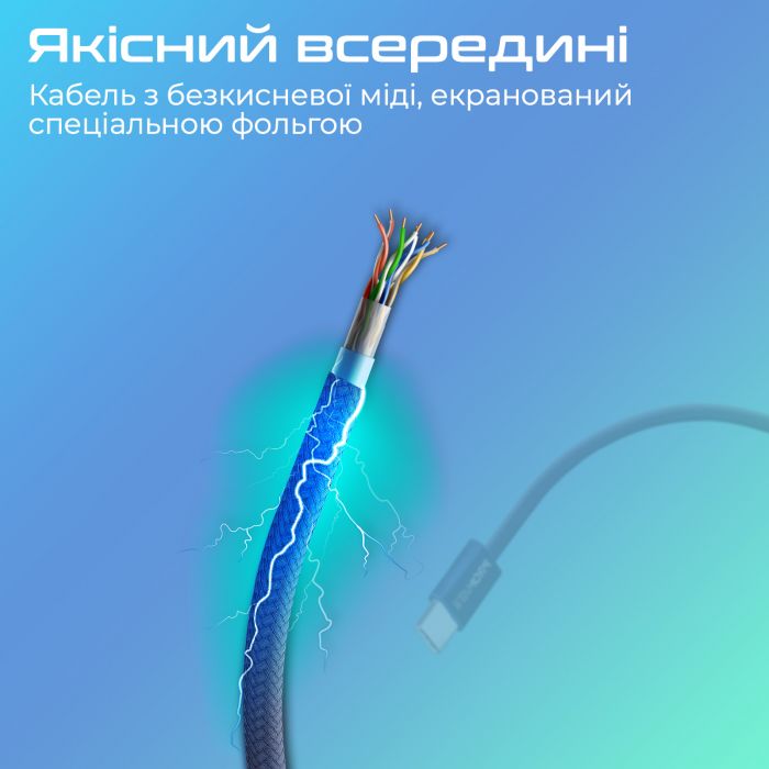 Кабель Promate USB Type-C - Lightning (M/M), 3 A, 27 W, 1.2 м, EcoLine-Ci120 Navy