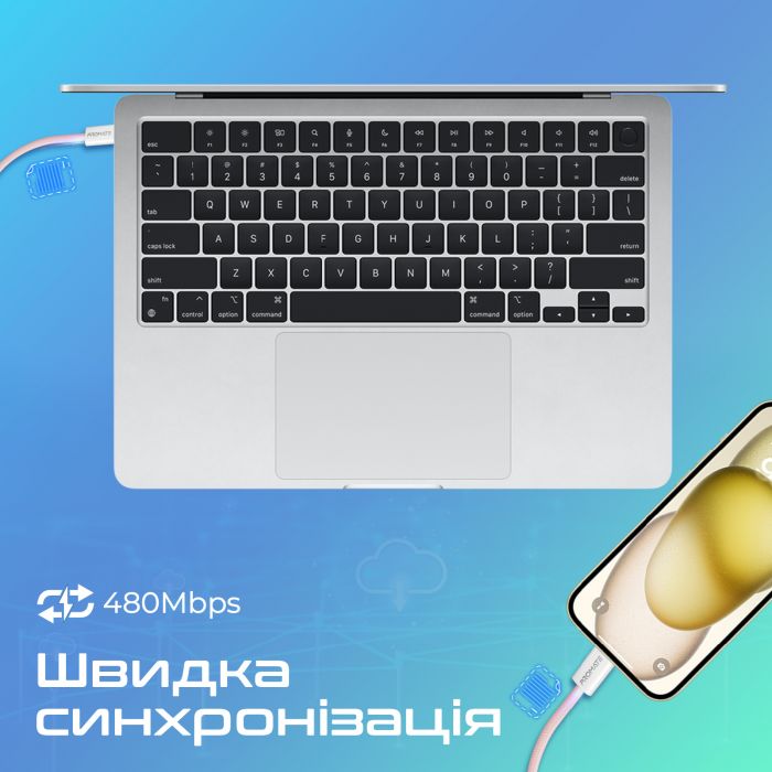 Кабель Promate USB Type-C - USB Type-C (M/M), 3 A, 60 W, 2 м, EcoLine-CC200 Pink