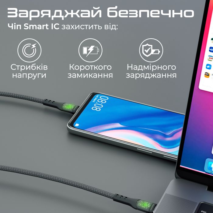 Кабель Promate USB Type-C - USB Type-C (M/M), 3 A, 60 W, 2 м, TransLine-CC200 Black