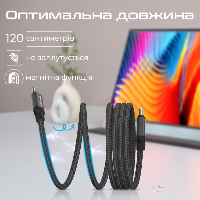 Кабель Promate USB Type-C - USB Type-C (M/M), 3 A, 60 W, 1.2 м, Springy Black