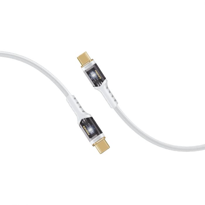 Кабель Promate USB Type-C - USB Type-C (M/M), 5 A, 100 W, 1.2 м, Lucidline-CC120 White