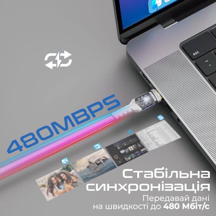 Кабель Promate USB Type-C - USB Type-C (M/M), 5 A, 100 W, 1.2 м, Lucidline-CC120 White