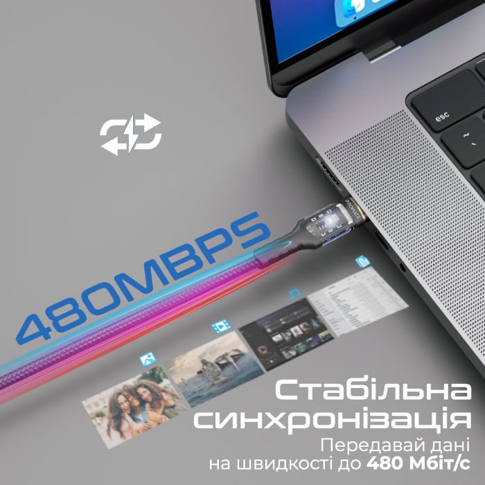 Кабель Promate USB Type-C - USB Type-C (M/M), 5 A, 100 W, 2 м, Lucidline-CC200 Black