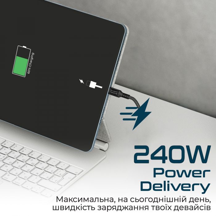 Кабель Promate USB Type-C - USB Type-C (M/M), 5 A, 240 W, 1 м, PowerBolt240 Black