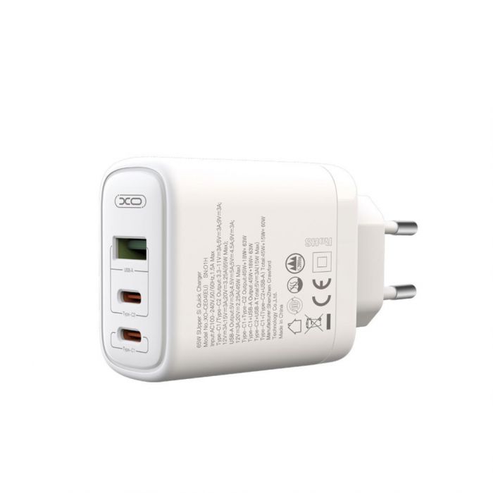 Мережевий зарядний пристрій XO CE04 (1USB, 2USB-C) QC3.0 PD3.0 White (XO-CE04-WH)