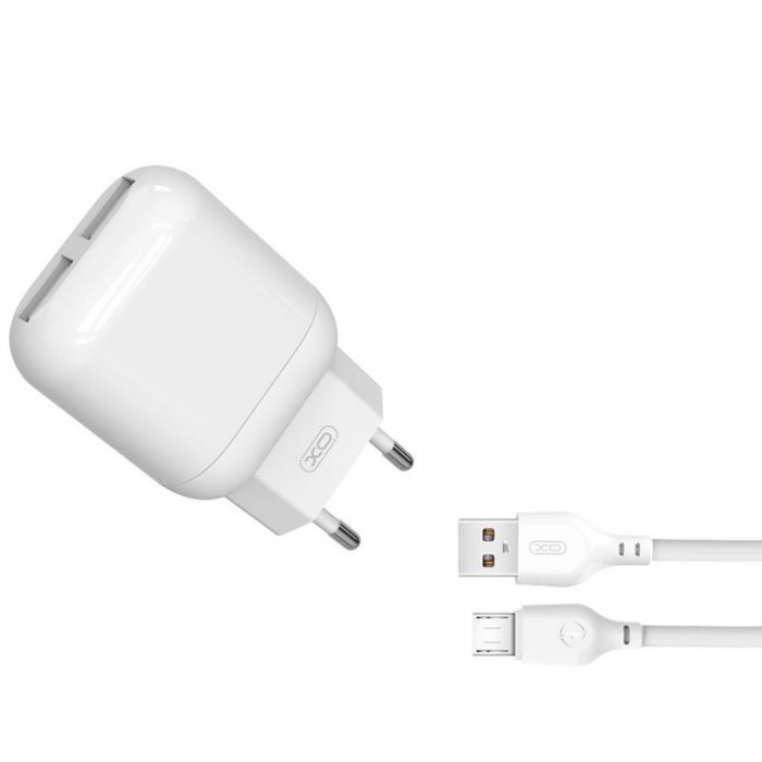 Мережевий зарядний пристрій XO L78 (2USBх2.4A) White (L78-M-WH) + кабель microUSB