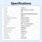 Кабель Vention USB Type-C - USB Type-C (M/M), 240W, 5A, 2 м, Gold (TRIJH)