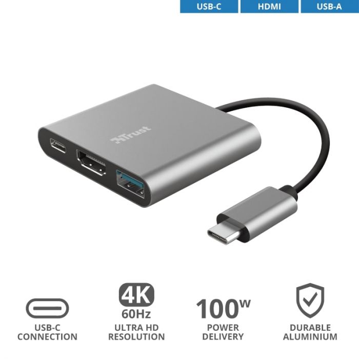 USB-хаб Trust Dalyx Aluminium USB Type-C 3-в-1 (23772)
