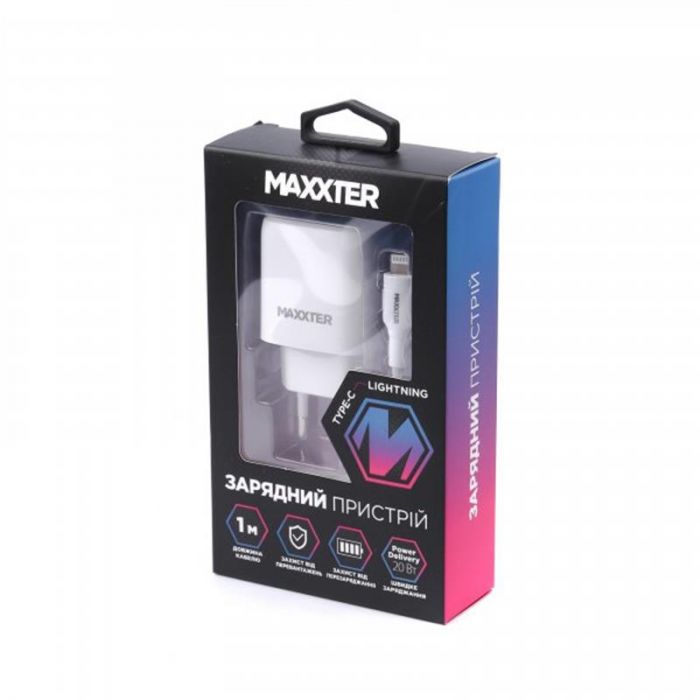 Мережевий зарядний пристрій Maxxter (1USBх3А) QC3.0 White (WC-PD-CtL-01) + кабель Lightning