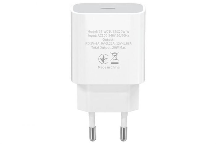 Мережевий зарядний пристрій 2E (1USB 3A) White (2E-WC1USBC20W-W)