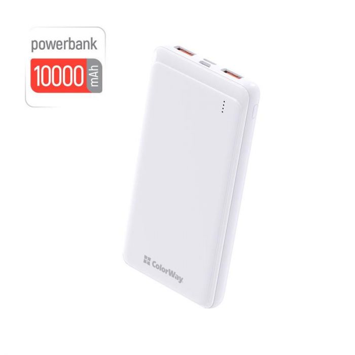 Універсальна мобільна батарея ColorWay Slim 10000mAh White (CW-PB100LPF2WT)