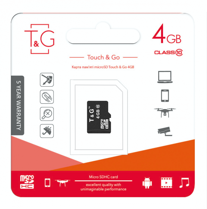 Карта пам`ятi MicroSDHC 4GB Class 10 T&G (TG-4GBSDCL10-00)