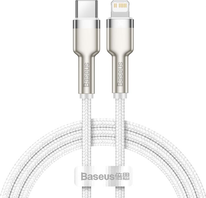 Кабель Baseus Cafule Metal USB-C-Lightning, 1м White (6953156202078)